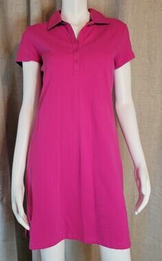 Lands End Polo Shirt Dress Pink Navy Size S Classic Fit Stretch Cotton Shift